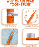 Kids Sonic Electric Toothbrush, Rechargeable Smart Toothbrush for Children Age 3-12, 2 Mins Timer, 6 Modes, 6 Brush Heads, Wall-Mounted Holder by TinyTreasures Baby Boutique