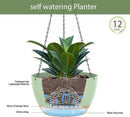 12 Inch Hanging Baskets 2 PC with Chains, Self-Watering Hanging Planters for Indoor Outdoor Plants, Plastic Hanging Flower Pots,Green Brown by CozyNest Decor
