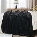 NEWCOSPLAY Faux Fur Twin Blanket Black 3D Ribbed Plush Thick Warm Blanket for Couch Sofa Bed 850GSM (Black Ribbed, Twin(60"x80")) by CozyNest Decor