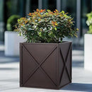 Metal Square Planter Box Tall Planters for Outdoor Plants Modern Heavy Duty with Drainage Holes for Outside Indoor Patio Deck - Brown, 17”x 17”x 18” by CozyNest Decor