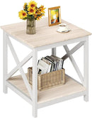 ChooChoo End Table, 24 Inch End Table with 2-Tier Storage Shelf, Side Table for Living Room, Wood Nightstand for Bedroom, Office, Oak by CozyNest Decor