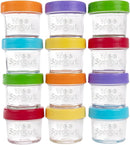 WeeSprout Glass Baby Food Storage Jars w/Lids (4 oz, 12 Pack Set) Snack, Puree, Reusable Small Containers, Breast Milk, Fridge or Freezer, Microwave & Dishwasher Safe, Essential Must Have for Infants by TinyTreasures Baby Boutique