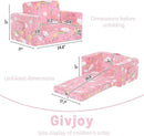Toddler Chair Kids Couch, 2-in-1 Comfy Armchair with Removable and Washable Cover Carrying Handle, Convertible Reading Chair Toddler Couch for Girls and Boys, Pink Rainbow by CozyNest Decor