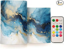 Flickering Flameless Candles, Marble Navy Blue LED Candles with Remote Timer, Set of 2 Battery Operated Candle for Valentine Wedding Birthday by GreenHaven Gardens
