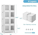 400Qt Stackable Storage Bins with Lids, 100Gal Closet Organizers and Storage Drawer, Plastic Collapsible Storage Bins with Doors, Heavy Duty Store Box Cabinet for Home Kitchen, 4Pack White by CozyNest Decor