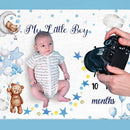 Sleeping Bear Monthly Baby Milestone Blanket Bear Star Balloon Flannel Blanket Boy Newborn Infant Swaddle Growth Baby Frame for Boys Girls Nursery (Blue) by TinyTreasures Baby Boutique