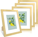 8x10 Picture Frame Set of 4, 8 x 10 Wood Photo Frames with Mat for 5x7, Wooden Frame with Real Glass Cover for Wall and Tabletop Display,Gold by CozyNest Decor