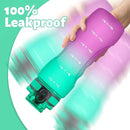 OLDLEY 25 oz Water Bottle, Motivational Water Bottle with Time Marker, Sports Water Bottle With Strap, Leakproof & BPA Free Large Water Bottles for School, Gym, Travel, Outdoor, Tritan,Green&Purple by CozyNest Decor