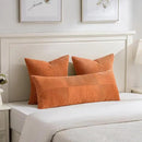 Fancy Homi Set of 2 Orange Boho Long Lumbar Body Decorative Throw Pillow Cover 14x36 Inch for Bed Couch Bedroom Bench, Soft Patchwork Corduroy Textured Pillow Case, Rustic Farmhouse Room Décor by CozyNest Decor
