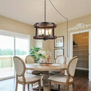 4-Light Large Rustic Farmhouse Plug in Pendant Light Fixture with Adjustable Chain, Dimmable Switch, 16.5 inch Oak Wood Drum Hanging Lamp for Dining Room Living Room Farmhouse Entry, Black by CozyNest Decor