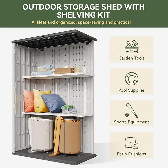 Aoxun White Resin Outdoor Storage Shed with 2 Shelves & Floor, 64 Cu.Ft Vertical Waterproof Cabinet for Garage, Pool, Bike, Garden Tools, Patio Furniture, photo 2 of 8