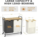 Laundry Hampers 2 Section, Laundry Sorter with Removable Shelf and Pull-Out Bags, Clothes Hampers with Wheels Rolling Cart Basket for Laundry Room Bathroom, 2 x 50 L (Black White) by CozyNest Decor
