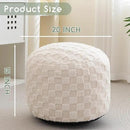 HIGOGOGO Round Stuffed Pouf Ottoman, Plaid Poufs with Foam Chunk Filling, Fluffy and Furry Pouf Foot Stool Storage Ottoman, 20 X 15 Floor Poufs Foot Rest for Living Room, Beige by CozyNest Decor