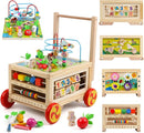 Wooden Activity Cube 7-in-1 Montessori Toy Multipurpose Educational Learning Toy for 1+ Year Old Baby Toddler Kid Boy First Birthday Gift Bead Maze Gear Number Animal Board Carrots Harvest Game by TinyTreasures Baby Boutique
