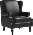 UIXE Faux Leather High Back Accent Chairs Set of 2, Upholstered Armchair for Living Room, Retro Wingback Arm Chair Nailhead Trim Single Sofa Bedroom Reading Seat with Solid Wood Legs - Black by CozyNest Decor