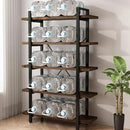 5-Tier Industrial Style Solid Wood Bookcase and Book Shelves,Rustic Wood and Metal Shelving Unit， Living Room,Modern Rustic Open Industrial Book Shelf Office,Distressed Brown (AY-02-5Tier) by CozyNest Decor