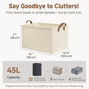 StorageWorks Storage Bins, Shelves Baskets for Organizing, 45L Extra Large Fabric Closet Organizers with Handles, Metal Frame, Beige（Texture）, 2-Pack by TinyTreasures Baby Boutique