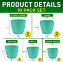Planter Pots with Drainage Holes - Lightweight, Durable, and Space-Saving Pots for Indoor and Outdoor - Versatile Functionality, Simple Modern Design, Set of 10 Plastic Planter Pots - Aqua by GreenHaven Gardens