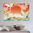 HZOHNAGO Japanese Tapestry Cherry Blossom Crane Sea Wave Fuji Mountain Red Sun Pattern Printed Wall Tapestry Painting Wall Hanging for Bedroom Living Room Dorm 60" W x 40" H by CozyNest Decor