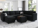 Belffin Modular Sectional Sofa with Storage Seat Oversized U Shaped Couch with Reversible Chaise Sofa Set with Ottoman Velvet Black by CozyNest Decor