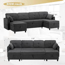 110 Inches Chenille Sectional Sofa w/Adjustable Back & Pull Out Sofa Bed, Tufted U Shaped Couch w/Two Storage Chaises, Sleeper Sectional Sofa w/USB Port & Cup Holders for Living Room, Grey by CozyNest Decor