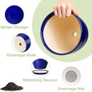 Ceramic Planter Pot - 12 Inch Pot for Plants Large Indoor Plant Pot with Drainage Hole and Saucer Fluted Round Planter for Outdoor Plants Flower Pot for Home Garden Blue by GreenHaven Gardens