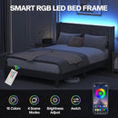King Size Bed Frame with LED Lights, Upholstered Bed Frame with Wingback Diamond Tufted Headboard, Wood Slats Support, Noise-Free, Easy Assembly, No Box Spring Needed, Grey by CozyNest Decor
