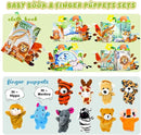 Baby Toys 0-6 Month, Crinkle Books for Babies, Jungle Tails Soft Baby Cloth Books 6 to 12 Months with 10 Pcs Jungle Animal Finger Puppets, Infant Tummy Time Sensory Toys, Newborn Gifts for Boys Girls by TinyTreasures Baby Boutique