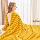 NEWCOSPLAY Faux Fur Throw Blanket Mustard Yellow Bubble Blanket Thick Warm Soft for Couch Sofa Bed 550GSM (Mustard Yellow, Throw(50"x60")) by CozyNest Decor
