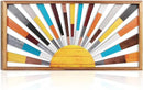 IARTTOP Large Boho Sun Wall Art Framed Wooden Art Wall Decor Rainbow Sun Rising On The Horizon Geometric Line Sunshine Wall Art for Living Room Bedroom Office 16"x32" by CozyNest Decor