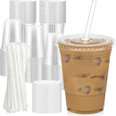 100 Pack - 16 oz Clear Plastic Cups with Lids and Straws, Sturdy & Food Safe Iced Coffee Cups with lids, Disposable Plastic Smoothie Cups for Cold Drinks by TinyTreasures Baby Boutique