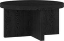 Henn&Hart 33" Round Wood Pedestal Low-Profile Coffee Table for Living Room, Family Room, Office or Apartment, Black Grain by CozyNest Decor