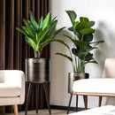 Harvest Land Plant Pots with Stand, Set of 2 Large Modern Planters Metal Tall Handmade Flower Pots with Drainage Holes Indoor Outdoor,Black by CozyNest Decor