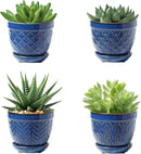 Sureasy Succulent Pots, 3.5 Inch Flower Pots for Indoor Plants, Small Plant Pots with Saucer & Drainage, Decorative Ceramic Planters for Succulent, Cactus, Set of 4, Blue by GreenHaven Gardens