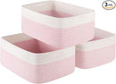 Storage Baskets for Organizing 3 Pack, Woven Baskets for Shelves, Closet Organizer Bins Empty Gift Basket Toy Storage for Toys, Books, Towels, Clothes, 15"x11.42"x6.7", Pink by TinyTreasures Baby Boutique