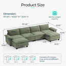 LINSY HOME Modular Sectional Sofa - 157'' Oversized Corduroy Cloud Couch U Shaped Couch with Movable Ottoman Soft Modern Comfy Sofa for Living Room Apartment Office, Green by CozyNest Decor