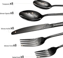 Floral 40 Pcs Black Silverware Set for 8, Food Grade Stainless Steel Flatware Set with Rose Flower Embossed Design, Eating Utensils Sets Include Fork/Knife/Spoon, Reusable Cutlery Set, Dishwasher Safe by CozyNest Decor