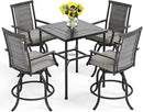PHI VILLA 5 PCS Outdoor Bar Set,Counter Height Swivel Bar Chairs with Cushion and Metal Bar Table,Patio High Dining Set for Porch by CozyNest Decor