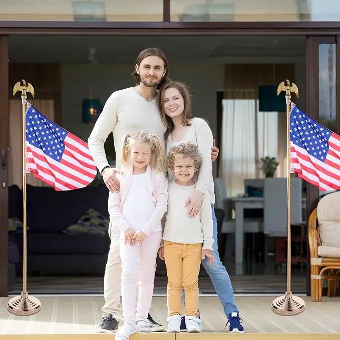 Leinuosen 4 Pcs Flag Holder Stand FlagPole Stand Flag Pole Base for Indoor Outdoor 1.3/1.1 Inch Diameter Flagpole Garden House Classroom Churches Meeting Party Flags Banner(Gold), photo 7 of 7