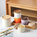 Sweejar Kitchen Canisters Ceramic Food Storage Jar, Stackable Containers with Airtight Seal Wooden Lid for Serving Ground Coffee, Tea, Sugar, Spice and More - 5 Fl Oz(Gradient Purple) by CozyNest Decor