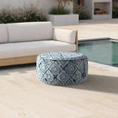 Inflatable Ottoman Stool D21 xH9 for Outdoor/Indoor Use, Water Repellent Patio Foot Rest with Portable Handle,Round Pouf Ottoman Suitable for Garden,Deck and Camping - Boho Geometry Blue by CozyNest Decor