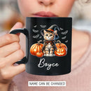 Personalized Ocicat with Pumpkins Halloween Ceramic Cups, Ocicat Wearing Witch Hat Coffee Mug 11oz 15oz, Customized Cat Black Mug with Pet's Name, Halloween Cup Gift for Cat Dad Mom Pet Lover by TinyTreasures Baby Boutique