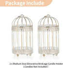 NUPTIO Candle Holders for Pillar Candles: 2 Set of 7.7 inch H Antique White Bird Cages Lantern Wedding Centerpiece Small Metal Hanging Pillars Holder for Bridal Shower Party Table Decorations by CozyNest Decor