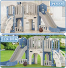 8 in 1 Toddler Slide Set, Kids Slide for Toddlers Age 1-3, Toddler Climber Slide PlaySet with Basketball Hoop and Ball, Outdoor Indoor Kids Playground for Toddlers 1-3, Blue Grey by TinyTreasures Baby Boutique