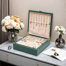 2-layer jewelry box，Jewelry Organizer with Handle，with hanging necklace hooks, detachable jewelry trays, suitable for storing a large amount of jewelry gift box (Large-Green) by TinyTreasures Baby Boutique