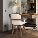 LUNLING Swivel Dining Room Chairs Set of 2,Mid Century Modern White Faux Leather Kitchen Chair with Arms,Bamboo Legs Side Chairs No Wheels,Accent Chair for Dining Rooms and Offices by CozyNest Decor