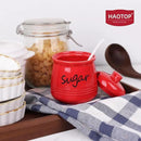HAOTOP 12oz Sugar Bowl with Lid and Spoon,Ceramic Sugar Jar Sugar Dispenser Sugar Container Coffee Bar Accessories, Kitchen Countertop Canisters, Red by CozyNest Decor