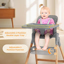 Ezebaby Foldable Wooden High Chairs, 3-in-1 Convertible Baby High Chair, Dining Booster Seat, Toddler Chair, Easy Clean High Chairs for Babies and Toddlers with Large Adjustable Tray- Transparent Gray by TinyTreasures Baby Boutique