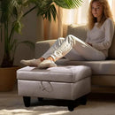 Ottoman Rectangular Storage Ottoman Bench, Faux Leather Footrest, Coffee Table, Stool Footstool with Hinged Lid for Living Room, Bedroom, Entryway, Champagne, 28.5"x19"x17.5" by CozyNest Decor