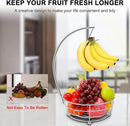 Livabber Countertop Fruit Basket Bowl with Banana Hanger, Modern Standing Fruit Vegetable Bowl Storage, with Banana Tree Holder for Kitchen Dinning Table (Round Metal, Chrome) by CozyNest Decor